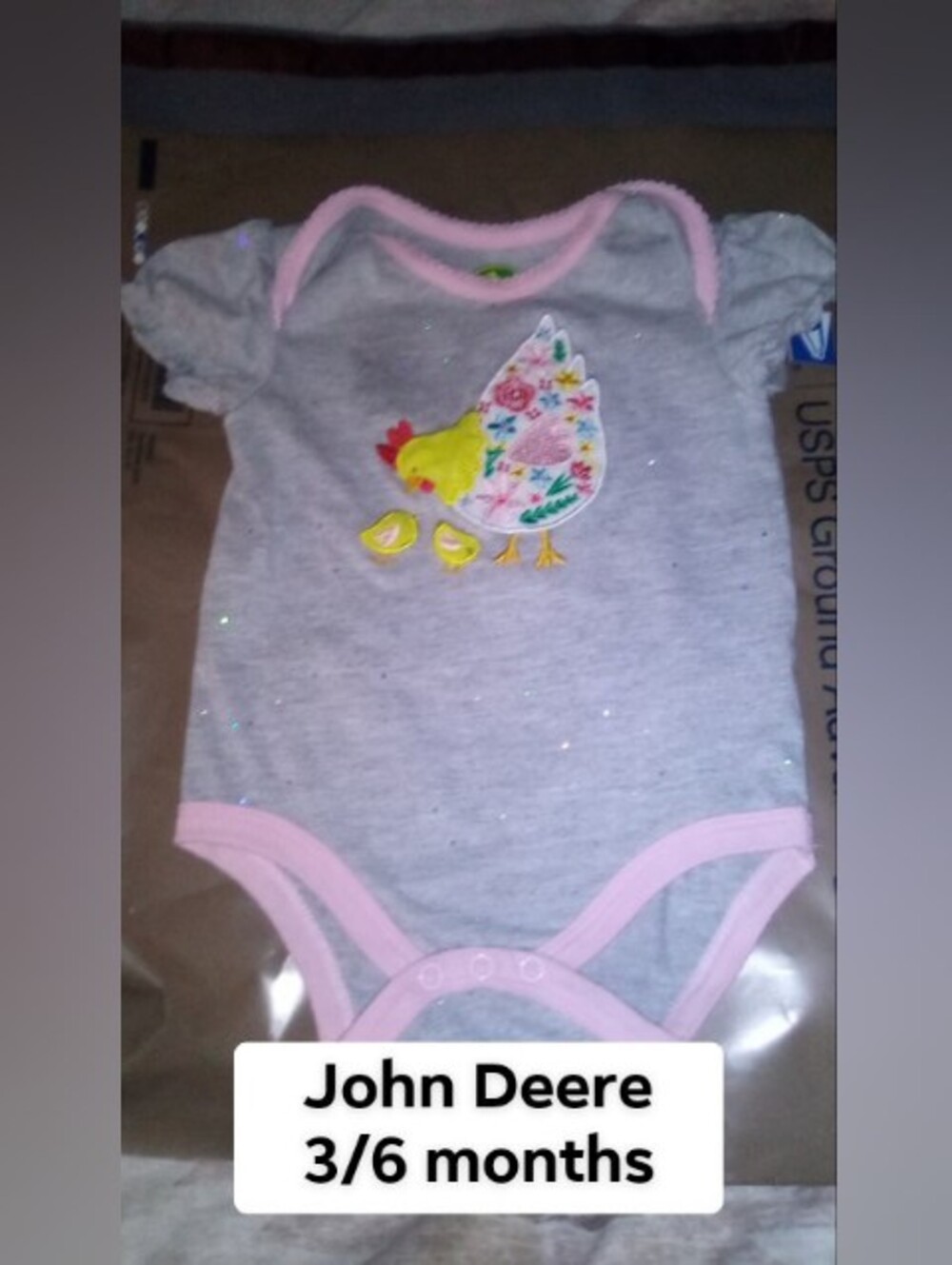 John Deere Gray & Pink Chick Embroidered Baby One-Piece Bodysuit